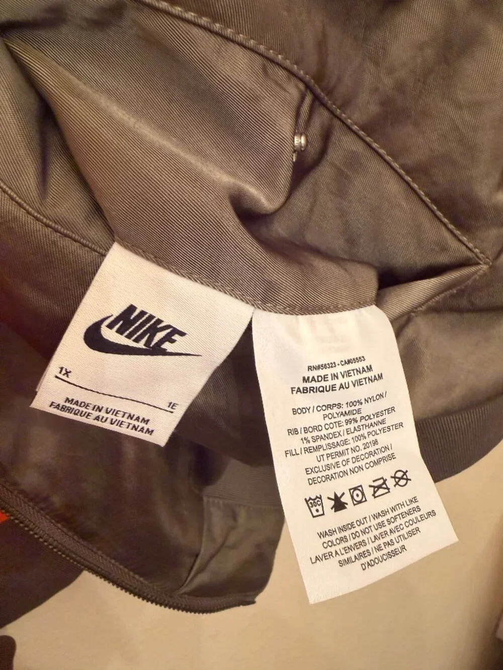 Nike Reversible Quilted Bomber Jacket Full Zip Orange Olive Green 1X